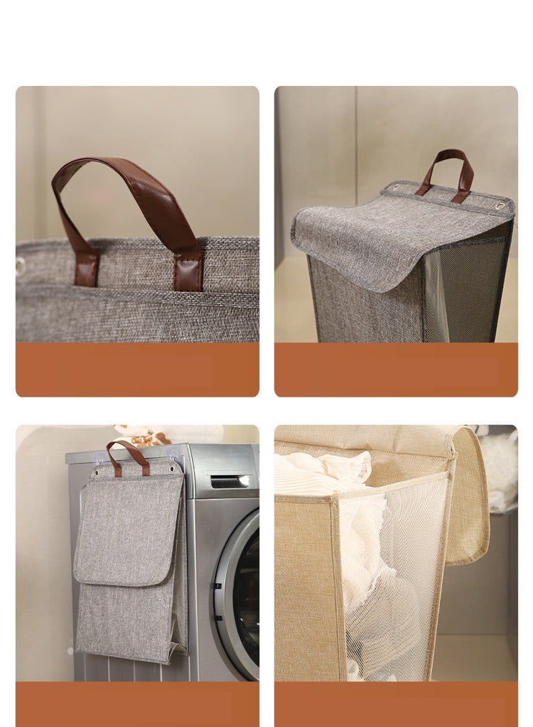 HOMESTAR Wall-Mounted Collapsible Laundry Basket, Foldable Dirty Clothes Basket with Lid and Handle, Slim Hanging Laundry Hamper Laundry Bag, Large Washing Basket - Image 3
