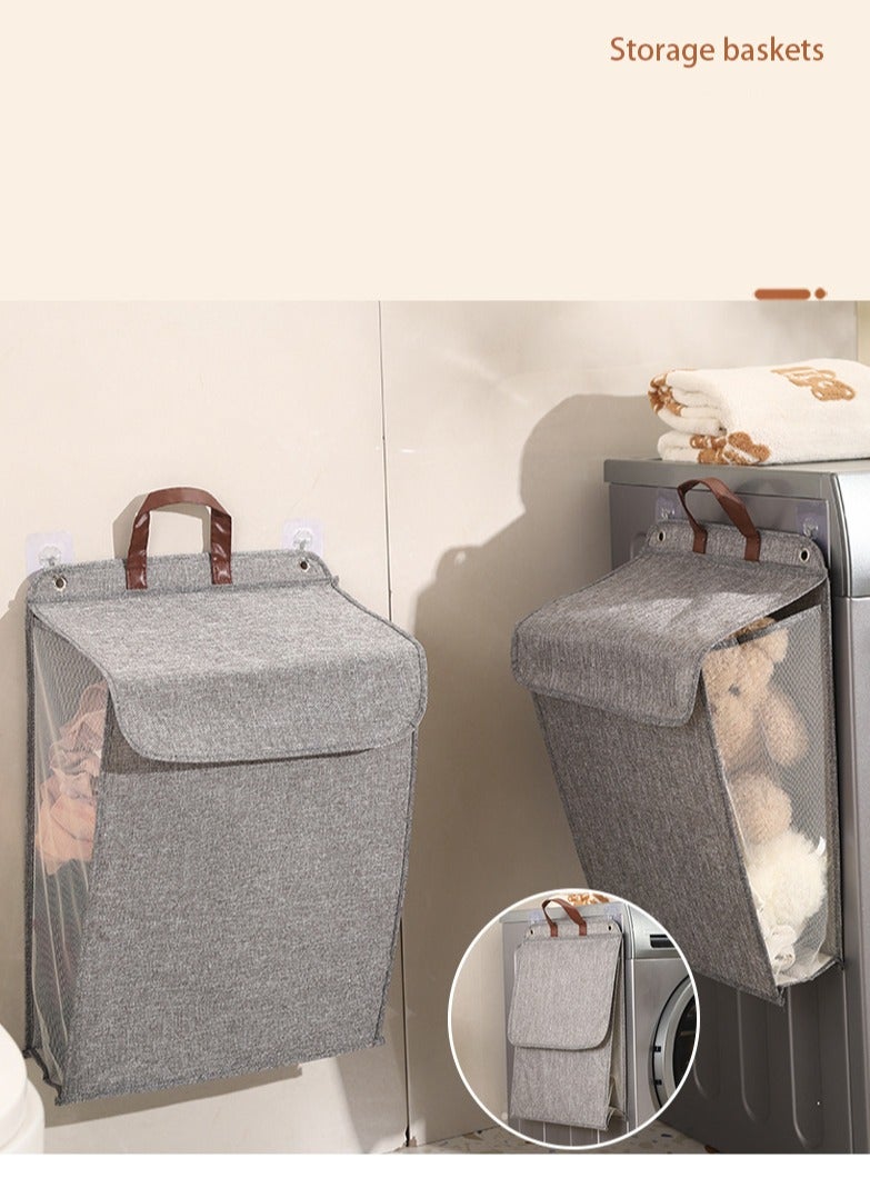 HOMESTAR Wall-Mounted Collapsible Laundry Basket, Foldable Dirty Clothes Basket with Lid and Handle, Slim Hanging Laundry Hamper Laundry Bag, Large Washing Basket - Image 4