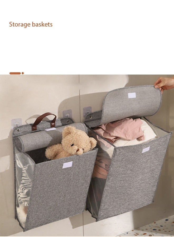 HOMESTAR Wall-Mounted Collapsible Laundry Basket, Foldable Dirty Clothes Basket with Lid and Handle, Slim Hanging Laundry Hamper Laundry Bag, Large Washing Basket - Image 5