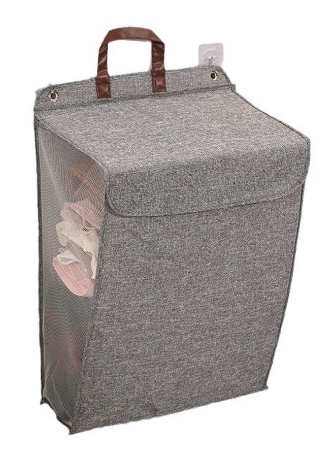 HOMESTAR Wall-Mounted Collapsible Laundry Basket, Foldable Dirty Clothes Basket with Lid and Handle, Slim Hanging Laundry Hamper Laundry Bag, Large Washing Basket - Image 1