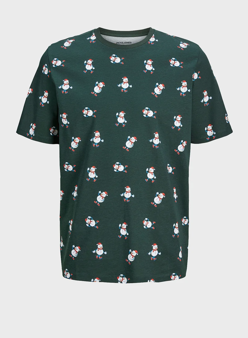 JACK & JONES Christmas All Over Printed Crew Neck T-Shirt