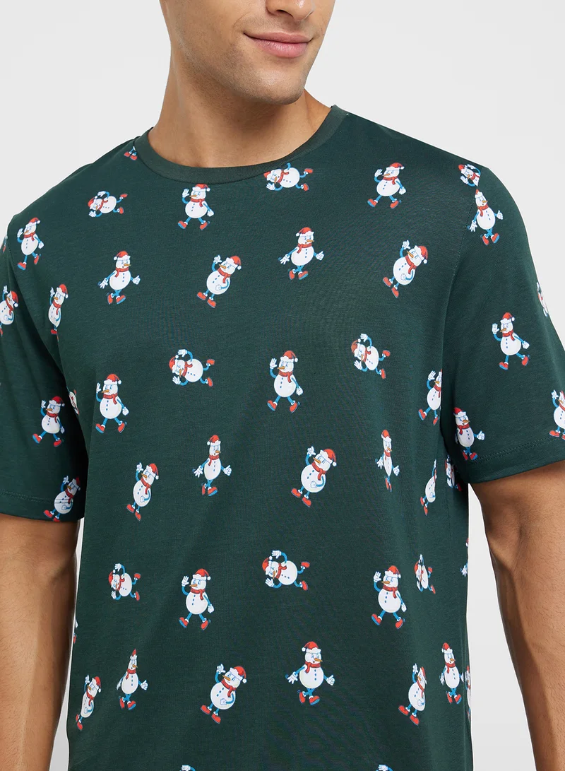 JACK & JONES Christmas All Over Printed Crew Neck T-Shirt