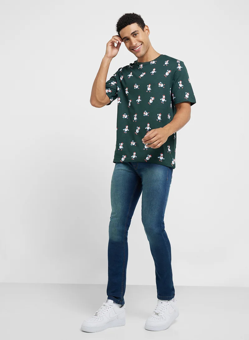 JACK & JONES Christmas All Over Printed Crew Neck T-Shirt