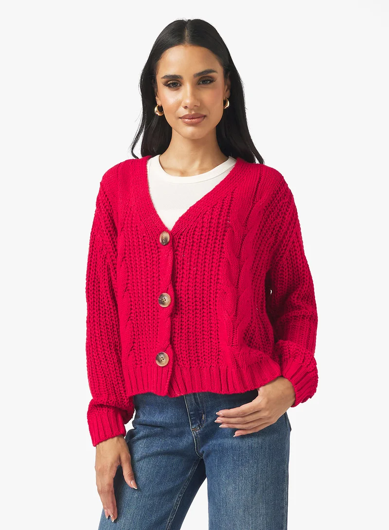 جينجر Cable Knit Button Up Cardigan