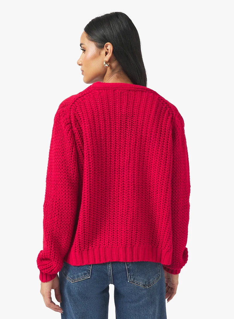 جينجر Cable Knit Button Up Cardigan