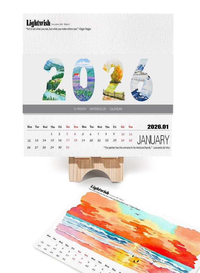 Lightwish Watercolor Calendar Paper for 2026, 100% Cotton, 12 Sheets, 140lb/300gsm, Acid-Free Cold Pressed Watercolor Paper, Art Supplies for Watercolor Crafts and DIY Media - Image 1