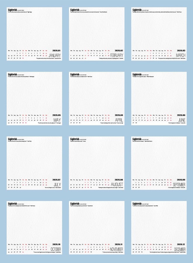 Lightwish Watercolor Calendar Paper for 2026, 100% Cotton, 12 Sheets, 140lb/300gsm, Acid-Free Cold Pressed Watercolor Paper, Art Supplies for Watercolor Crafts and DIY Media - Image 4