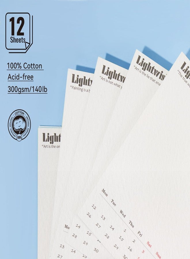 Lightwish Watercolor Calendar Paper for 2026, 100% Cotton, 12 Sheets, 140lb/300gsm, Acid-Free Cold Pressed Watercolor Paper, Art Supplies for Watercolor Crafts and DIY Media - Image 5