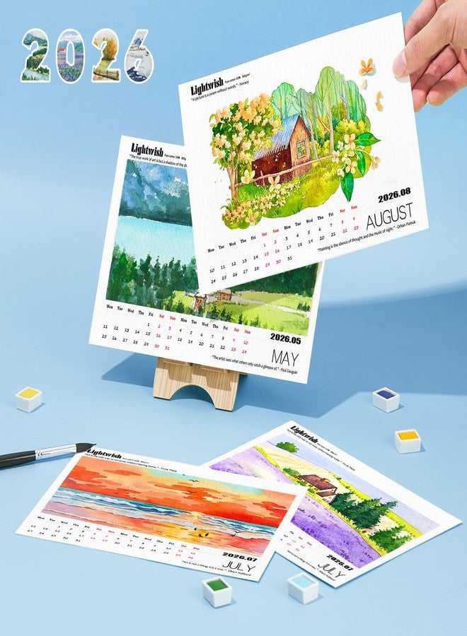 Lightwish Watercolor Calendar Paper for 2026, 100% Cotton, 12 Sheets, 140lb/300gsm, Acid-Free Cold Pressed Watercolor Paper, Art Supplies for Watercolor Crafts and DIY Media - Image 3
