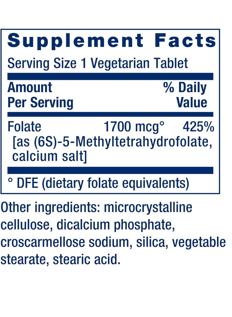 Life Extension Optimized Folate L-methylfolate Heart & Brain Support, Healthy Homocysteine Levels 1700 mcg DFE, 100 Vegetarian Tablets - Image 3