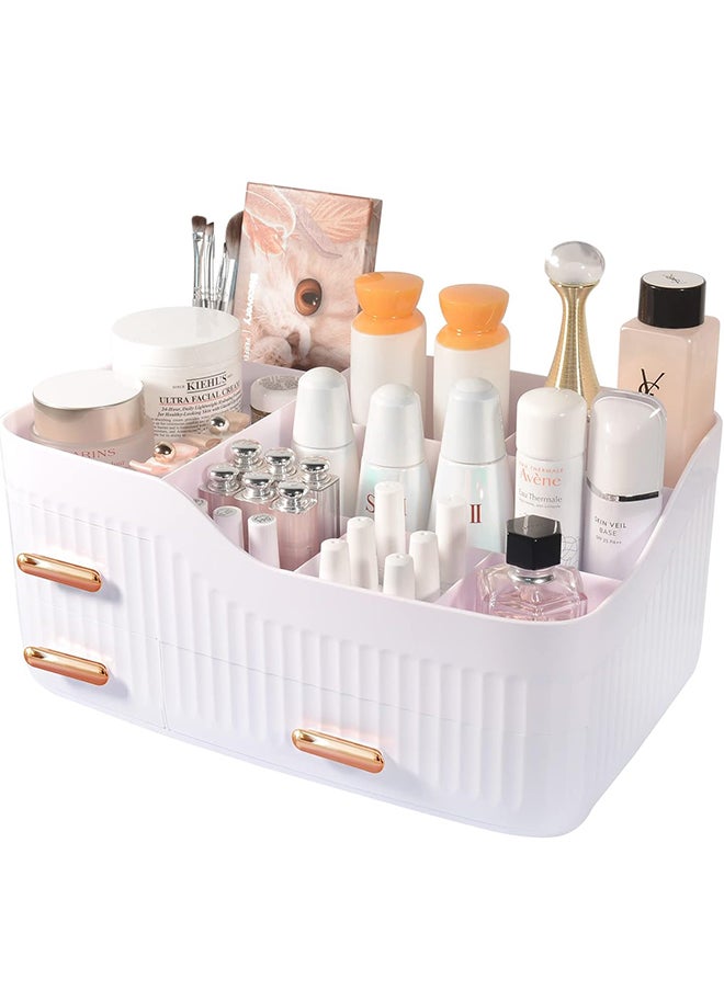 Sharpdo - Makeup Organizer for Vanity, Large Cosmetic Organizer Countertop, Makeup Organizer with Drawers for Vanity, Lipstick, Brushes, Lotions and Jewelry Bathroom Counter or Dresser for Cosmetics-White - Image 1