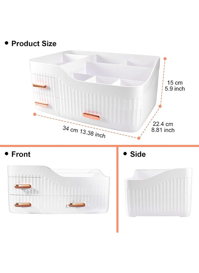 Sharpdo - Makeup Organizer for Vanity, Large Cosmetic Organizer Countertop, Makeup Organizer with Drawers for Vanity, Lipstick, Brushes, Lotions and Jewelry Bathroom Counter or Dresser for Cosmetics-White - Image 1