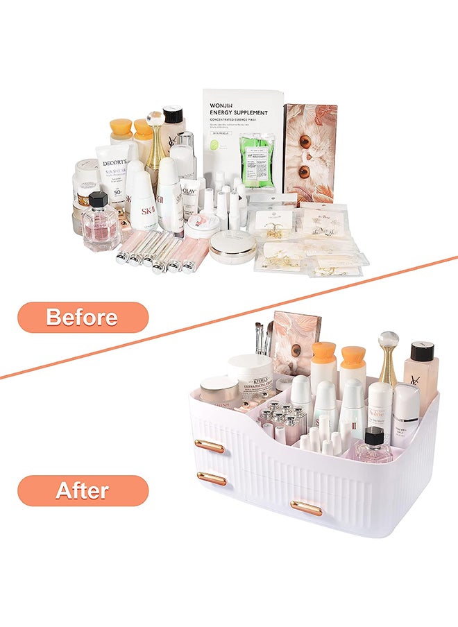Sharpdo - Makeup Organizer for Vanity, Large Cosmetic Organizer Countertop, Makeup Organizer with Drawers for Vanity, Lipstick, Brushes, Lotions and Jewelry Bathroom Counter or Dresser for Cosmetics-White - Image 1