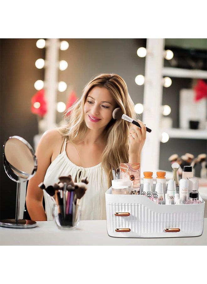 Sharpdo - Makeup Organizer for Vanity, Large Cosmetic Organizer Countertop, Makeup Organizer with Drawers for Vanity, Lipstick, Brushes, Lotions and Jewelry Bathroom Counter or Dresser for Cosmetics-White - Image 1