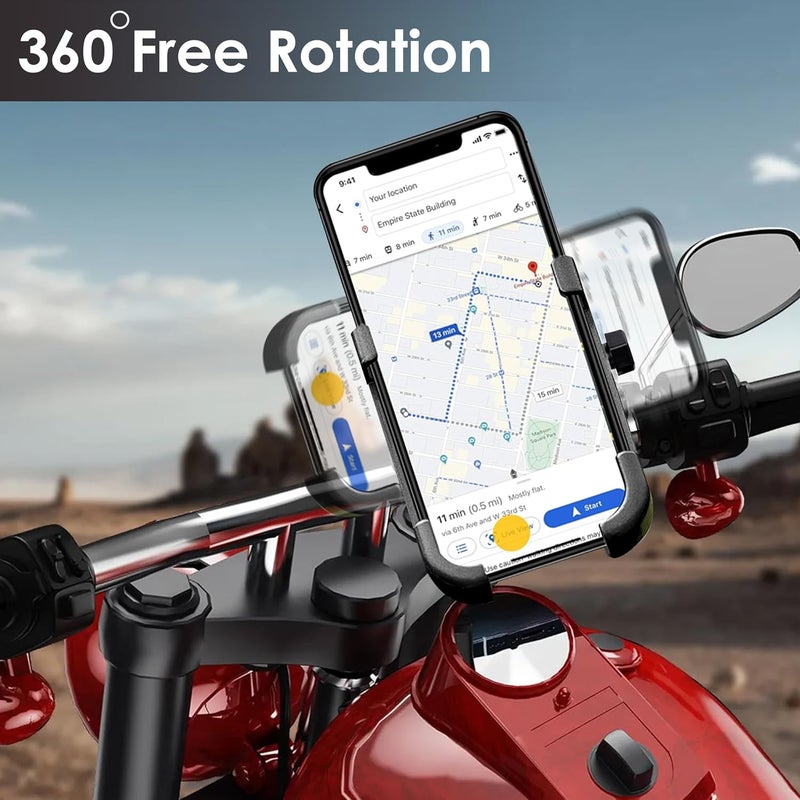 OTO2EYE حامل هاتف OTO2EYE للدراجات أو حامل هاتف للدراجات للخرائط والملاحة بنظام GPS، بقبضة ثابتة، ومقاوم للاهتزاز، ومشبك حامل مستقر يدور 360 درجة (لون أسود) (مناسب لمقود الدراجة) - Image 5