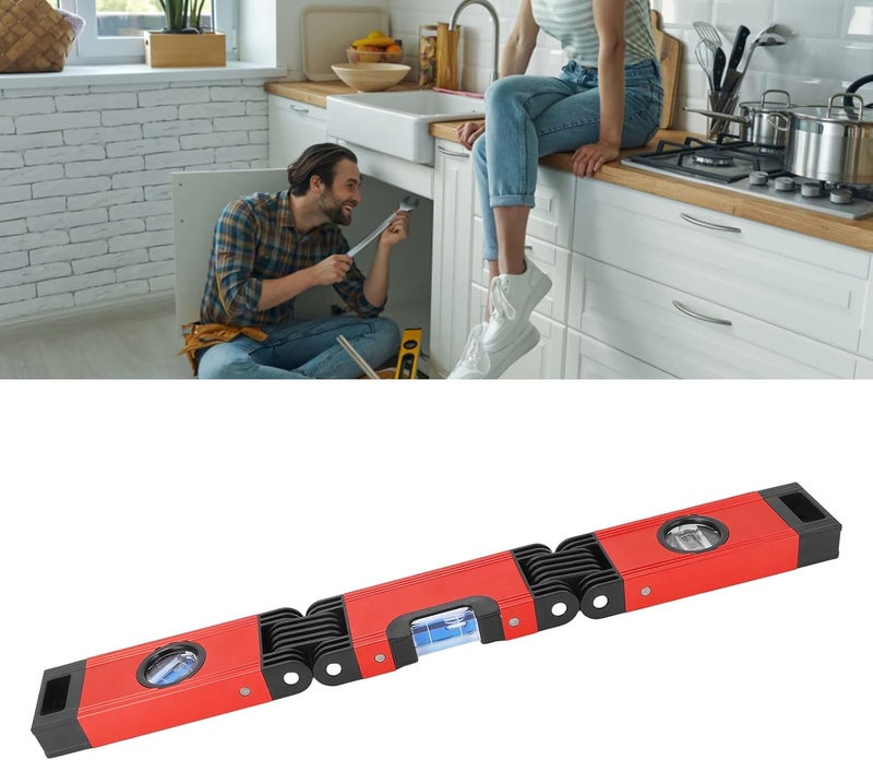 Foldable Level 3 Sections Aluminum Alloy, Magnetic Multi Angle Woodworking Measuring Tool Black - Flexible Levels, Accurate Bubble Indicators, Household and DIY Use (Red) - Image 5