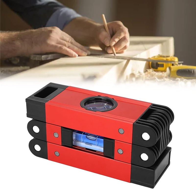 Foldable Level 3 Sections Aluminum Alloy, Magnetic Multi Angle Woodworking Measuring Tool Black - Flexible Levels, Accurate Bubble Indicators, Household and DIY Use (Red) - Image 2