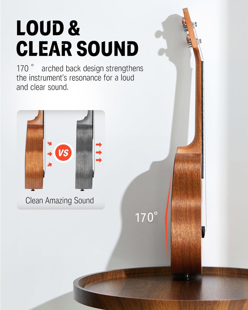 Donner Concert Ukulele Beginner Mahogany 23 Inch Ukelele Kit with Free Online Lesson Gig Bag Strap Nylon String Tuner Picks Cloth DUC-1 Gift Choice - Image 2