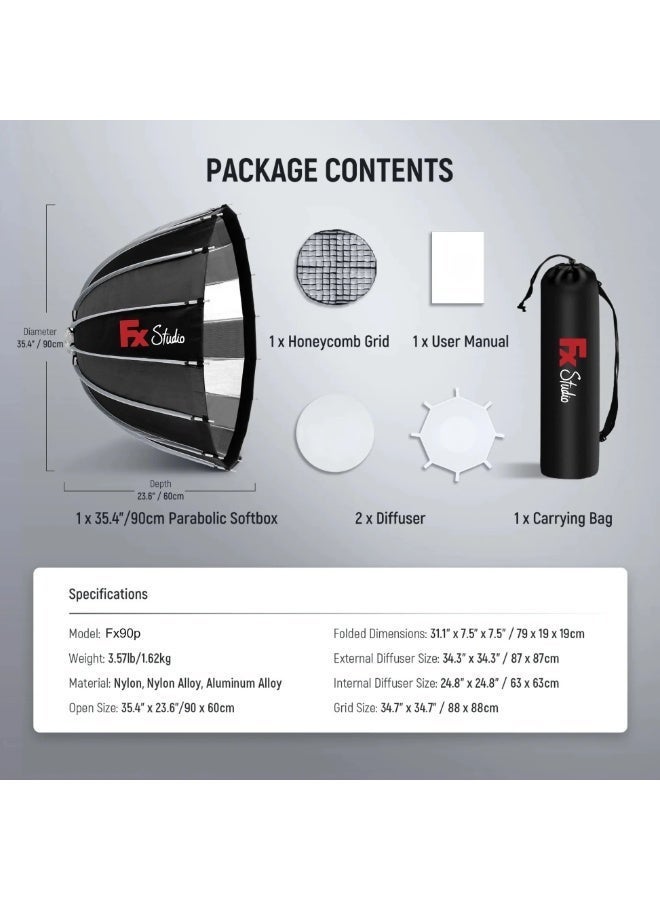 FX Studio DSM02 90cm Deep Parabolic Softbox with Grid (Bowens Mount) - Image 3