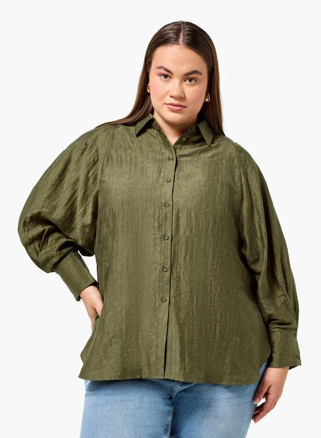  أولا بوبكن Ulla Popken Plus Size Relaxed Fit Jacquard Shirt with Raglan Sleeves
