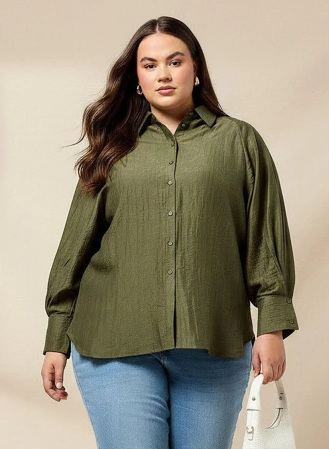  أولا بوبكن Ulla Popken Plus Size Relaxed Fit Jacquard Shirt with Raglan Sleeves