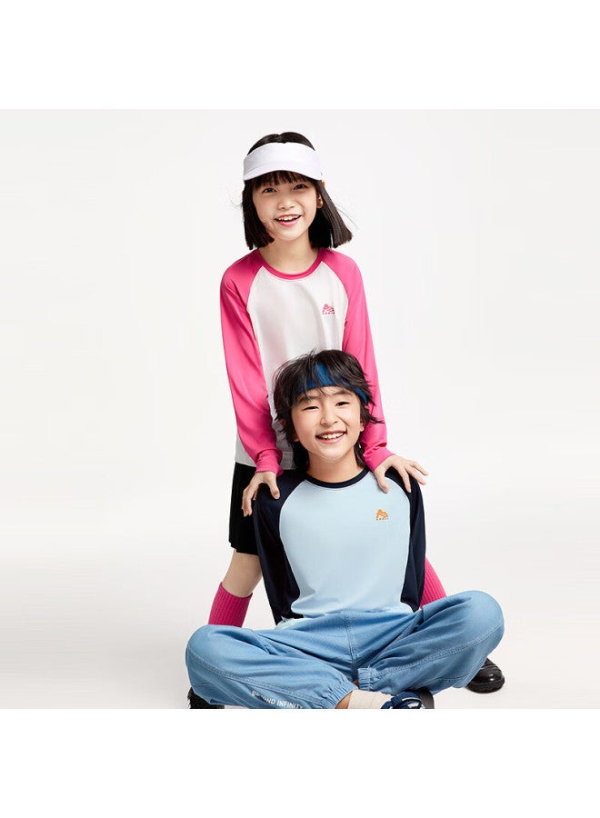 Annil Children's Clothing, Boys And Girls Round Neck Long Sleeve T-shirt, Spring New Color-block Ice-cool Sun Protection, Stretchy Sports - Image 2
