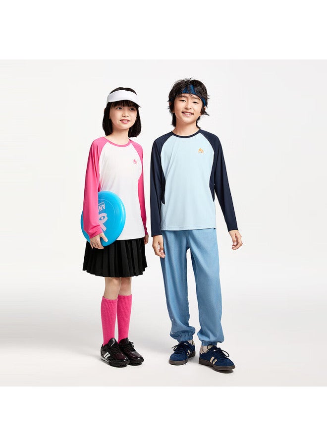 Annil Children's Clothing, Boys And Girls Round Neck Long Sleeve T-shirt, Spring New Color-block Ice-cool Sun Protection, Stretchy Sports - Image 3