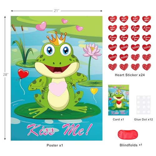 PLULON Valentines Game for Kids Pin Heart on Frog with 24 Heart Stickers Poster Backdrop for Girl Boy Valentines Princess Party Decor School Family Classroom Activities Valentines Party Favor Supplies - Image 5