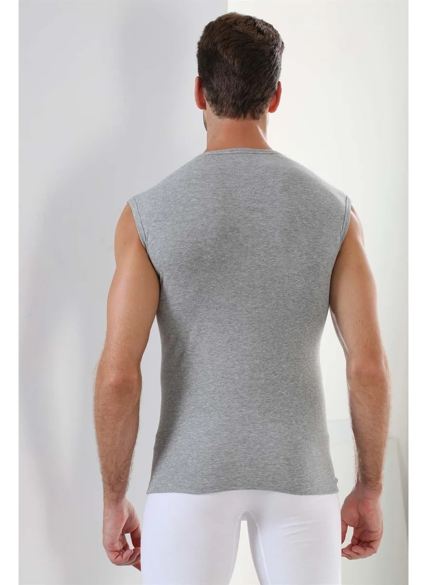 Arma Yıldız Men's Gray T-Shirt Zero Sleeve Zero Collar Sleeveless Undershirt 100% Cotton