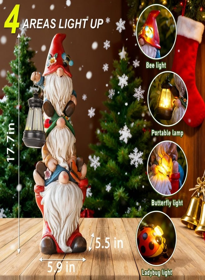 twinbling 17 in Garden Gnome Statue with Solar Lights Large Sculptures Funny Triple Gnome Outdoor Patio Lawn Yard Balcony Garden Home Decor Gifts for Women Mom - Image 2
