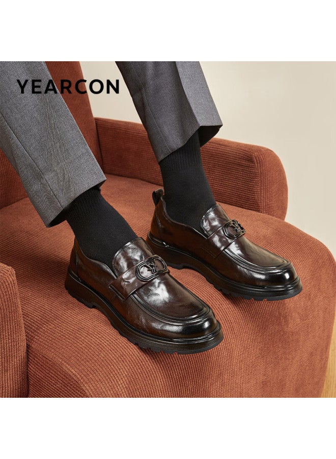 YEARCON Yierkang Le Fu Men's New Business Casual Shoes One-step Thick-soled Leather Shoes Men 96167w Brown 42 - Image 2