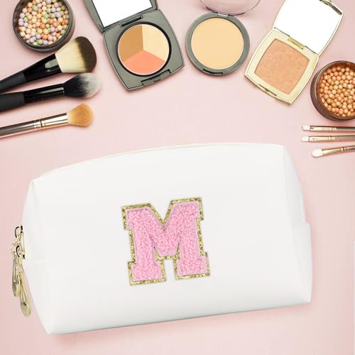 Gosuoa Initial Makeup Bag,Personalized preppy bag Waterproof PU Leather Chenille Letter Cosmetic Bag,Portable Travel Toiletry Bag Monogram Birthday Gift for Women Girls Mom Friends (Letter M) - Image 4