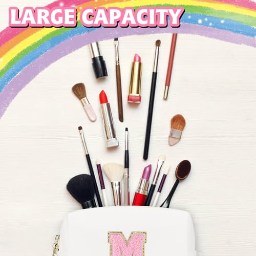 Gosuoa Initial Makeup Bag,Personalized preppy bag Waterproof PU Leather Chenille Letter Cosmetic Bag,Portable Travel Toiletry Bag Monogram Birthday Gift for Women Girls Mom Friends (Letter M) - Image 5