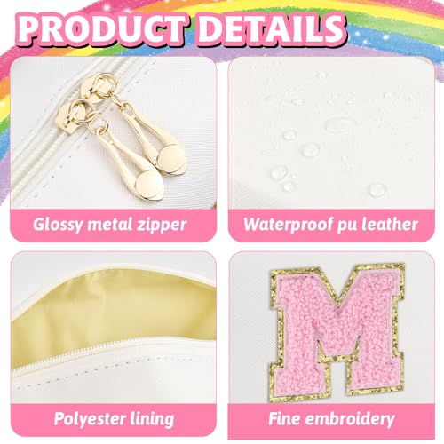 Gosuoa Initial Makeup Bag,Personalized preppy bag Waterproof PU Leather Chenille Letter Cosmetic Bag,Portable Travel Toiletry Bag Monogram Birthday Gift for Women Girls Mom Friends (Letter M) - Image 3