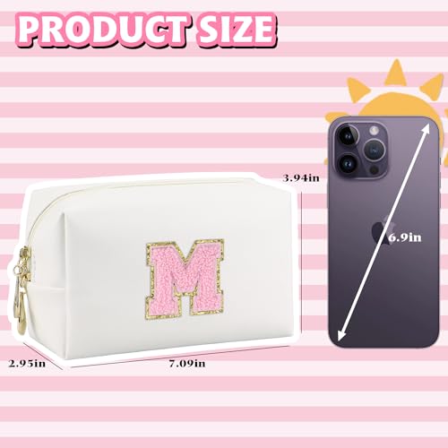 Gosuoa Initial Makeup Bag,Personalized preppy bag Waterproof PU Leather Chenille Letter Cosmetic Bag,Portable Travel Toiletry Bag Monogram Birthday Gift for Women Girls Mom Friends (Letter M) - Image 2