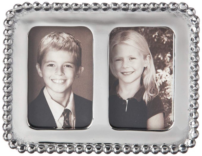 BEADED 2X3 DOUBLE FRAME SILVER BRILLANTE FRAMES DECORATIVE PHOTO FRAMES RECYCLED SANDCAST ALUMINUM HANDMADE IN MEXICO