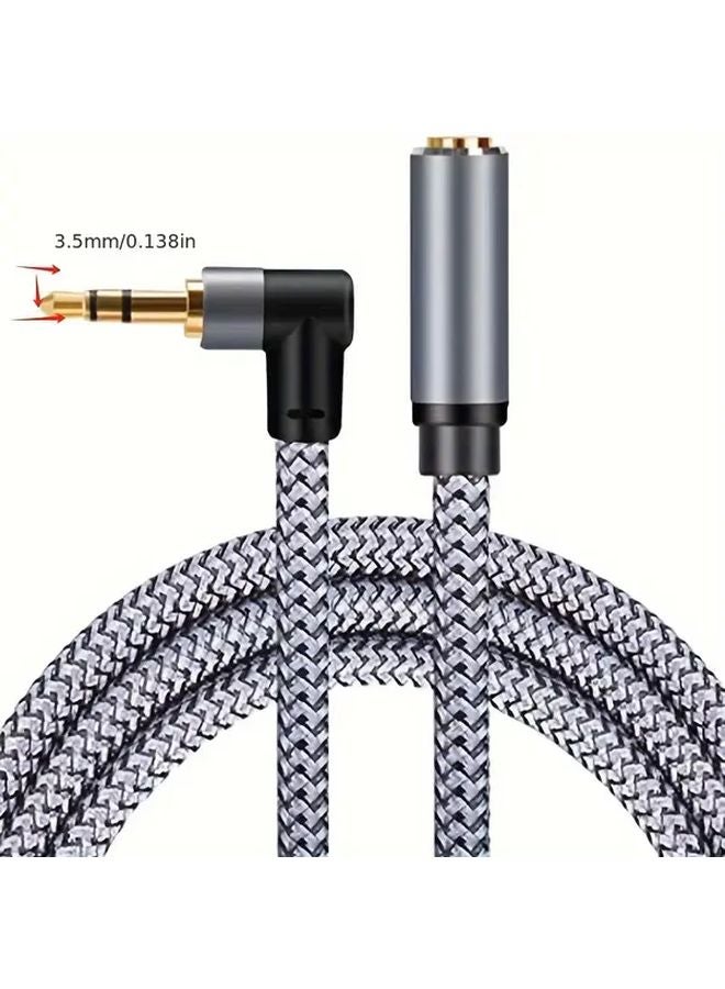 Grey 590.55inch 3.5mm Male to Female Audio Cable Nylon Braided Stereo Aux Extension Cord Right Angle Connector - Image 3