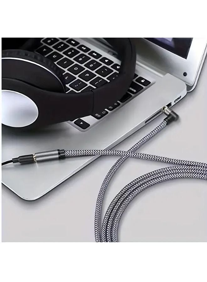 Grey 590.55inch 3.5mm Male to Female Audio Cable Nylon Braided Stereo Aux Extension Cord Right Angle Connector - Image 4