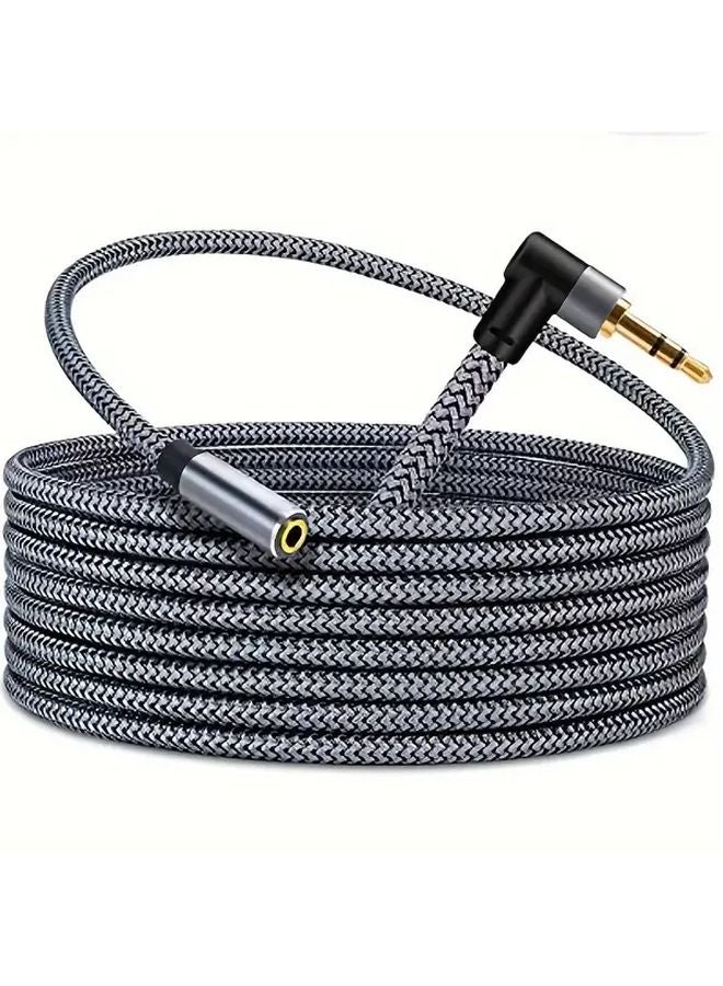 Grey 590.55inch 3.5mm Male to Female Audio Cable Nylon Braided Stereo Aux Extension Cord Right Angle Connector - Image 2