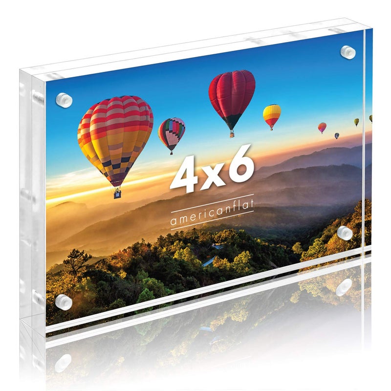 Americanflat 4x6 Acrylic Picture Frame - Double Sided Frames with Magnetic Corners - Transparent Acrylic Frames for Desk or Tabletop Display - 4x6 Picture Frame with Microfiber Cloth Included - Image 1