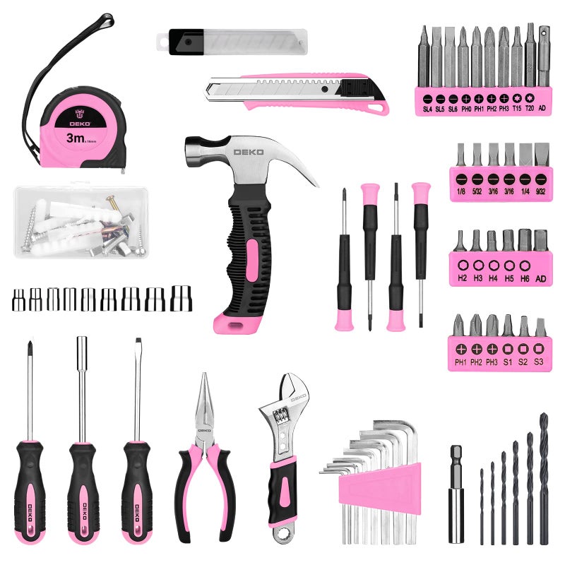 DEKOPRO Drill Set: Tool Set with 8V Pink Cordless Drill, Home Tool Kit with Drill, Hand Tool Kits for Women 126 Piece - Image 3