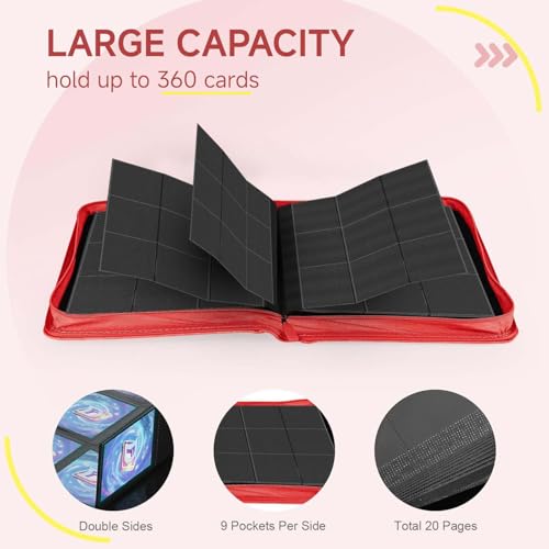 Deoyibu 9 Pocket Card Binder,360 Pockets Trading Card Binder,Double Sided Pocket Collection Binder,Card Folder for MTG,TCG,Game Cards,Sport Cards,Red - Image 4