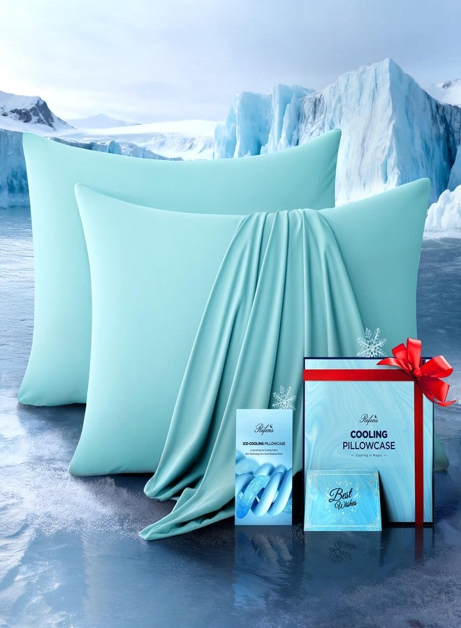 Rifens Cooling Pillowcases for Hot Sleepers Set of 2, Soft & Smooth (Mint Blue, Standard) - Image 1