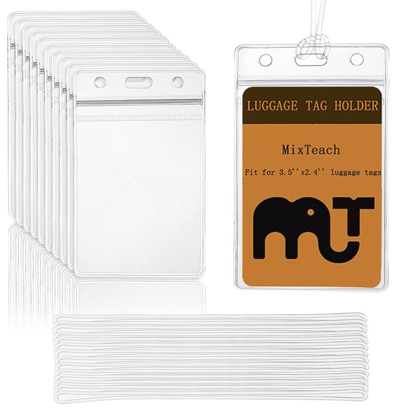 MixTeach Clear Luggage Tags Bag Tag Holder Identification ID Card Badge Holder with Clear Luggage Tag Loop Straps (12)  - Image 1