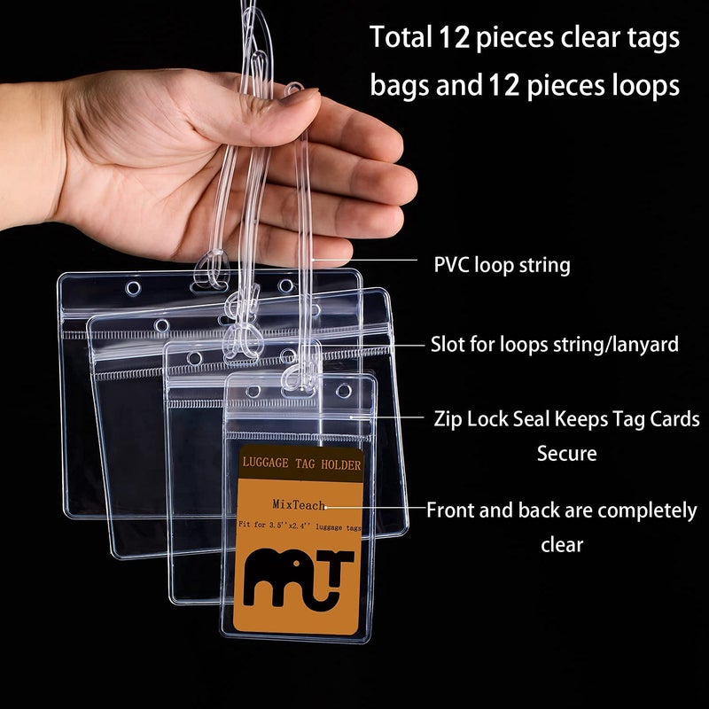 MixTeach Clear Luggage Tags Bag Tag Holder Identification ID Card Badge Holder with Clear Luggage Tag Loop Straps (12)  - Image 4