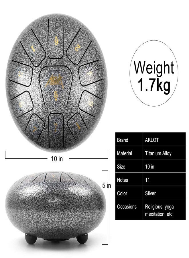 AKLOT Steel Tongue Drum, 10 inch 11 Notes Tank Drum C Key Percussion Steel Drum Kit w/Drum Mallets Note Stickers Finger Picks Mallet Bracket and Gig Bag - Image 2