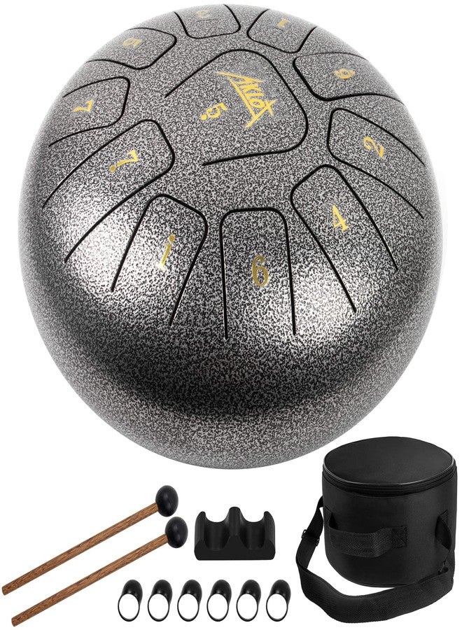 AKLOT Steel Tongue Drum, 10 inch 11 Notes Tank Drum C Key Percussion Steel Drum Kit w/Drum Mallets Note Stickers Finger Picks Mallet Bracket and Gig Bag - Image 1