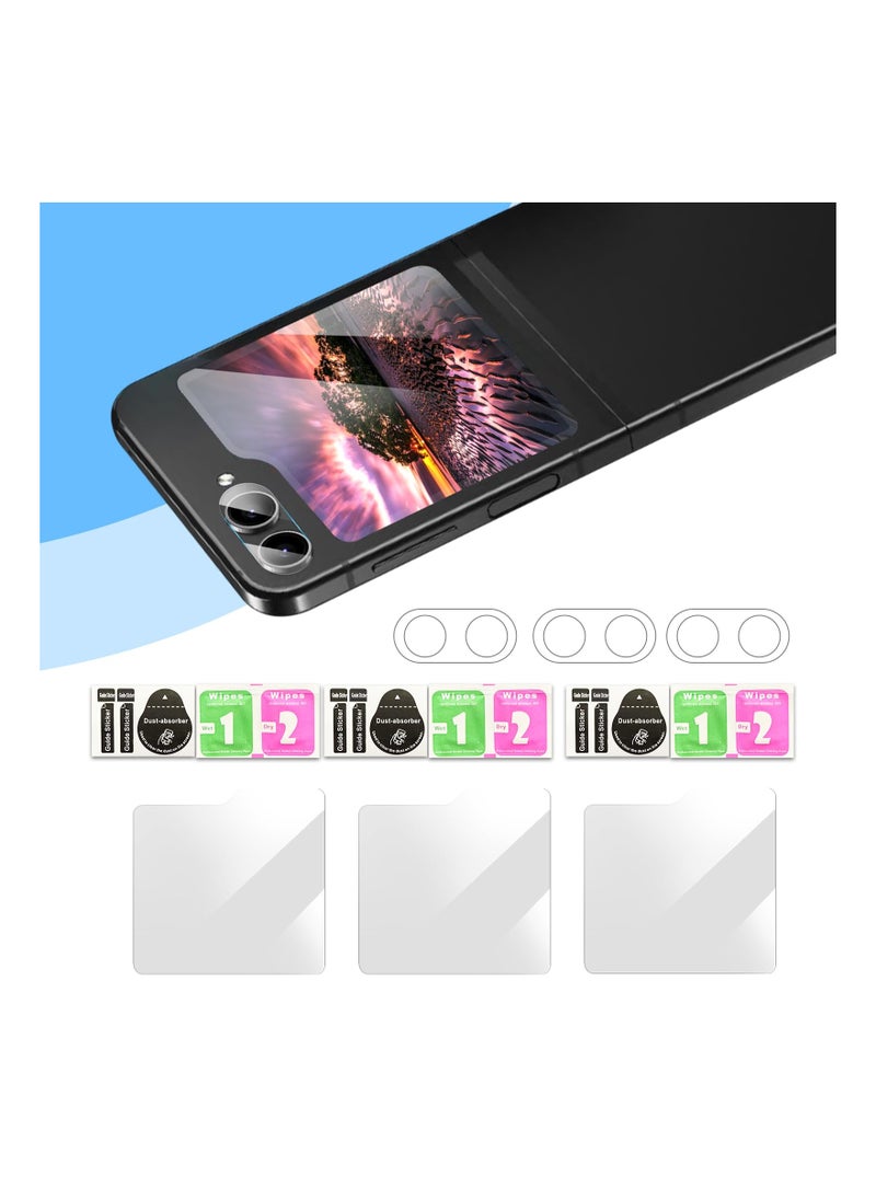 SYOSI - HD Clear Anti-Scratch Tempered Glass Screen Protector for Samsung Z Flip 5 Screen Protector, SYOSI [6 in 1] 3 Pack Back Screen Protector + 3 Pack Camera Protector, for Samsung Galaxy Z Flip 5 - Image 1