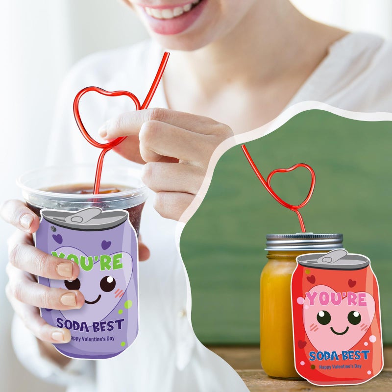 Potchen Potchen 36 Sets Valentine's Day Gift Valentines Exchange Cards with Red Love Crazy Straws Valentines Day Greeting Cards Colorful Loop Silly Drinking Straws for Party Favors Gifts - Image 4