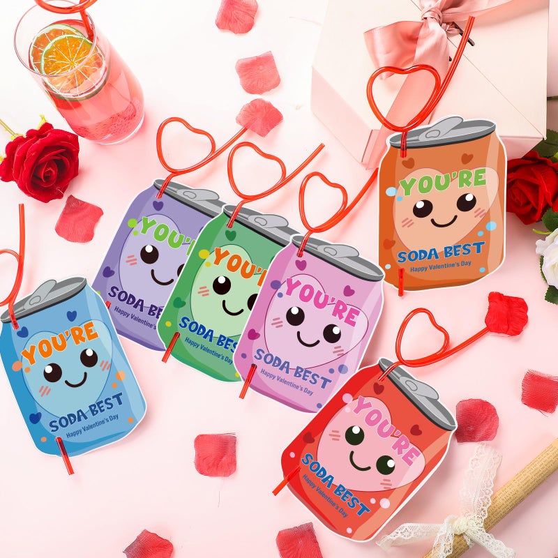 Potchen Potchen 36 Sets Valentine's Day Gift Valentines Exchange Cards with Red Love Crazy Straws Valentines Day Greeting Cards Colorful Loop Silly Drinking Straws for Party Favors Gifts - Image 3